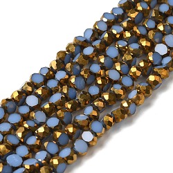 Electroplate Glass Beads Strands, Opaque Solid Color, Half Golden Plated, Faceted, Flat Round, Cornflower Blue, 4~4.5x3mm, Hole: 1mm, about 71~75pcs/strand, 10''~10.43''(25.4~26.5cm)(EGLA-P061-01A-08)