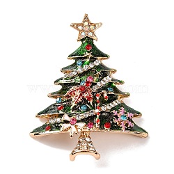 Alloy Rhinestone & Acrylic Christmas Tree Brooch for Women, Light Gold, 62x48x7mm(JEWB-M043-17B-KCG)