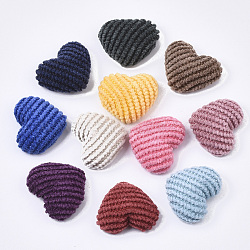 Corduroy Cloth Fabric Covered Cabochons, with Aluminum Bottom, Heart, Mixed Color, 14~15x16~17x6~7mm(WOVE-Q079-12)