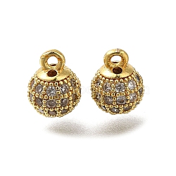 Rack Plating Brass Micro Pave Cubic Zirconia Charms, Long-Lasting Plated, Lead Free & Cadmium Free, Round, Golden, 8.5x6mm, Hole: 1.2mm(KK-F883-07G-01)