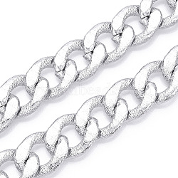 Aluminum Textured Curb Chains, Diamond Cut Faceted Cuban Link Chains, Unwelded, Silver, 25.5x19.5x5mm(CHA-N003-15S)