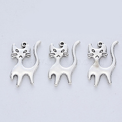 Tibetan Style Alloy Kitten Pendants, Cadmium Free & Lead Free, Cartoon Cat Shape, Antique Silver, 22x13x1.5mm, Hole: 0.7mm, about 375pcs/500g(TIBE-R316-067AS-RS)