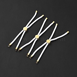 Half Finished Twisted Milan Rope Slider Bracelets, with Rack Plating Brass Cord Ends & Open Loop, Cadmium Free & Lead Free, for Connector Charm Bracelet Making, Golden, White, 222~230x3mm(FIND-G032-01G-20)