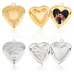 AHADERMAKER 20Pcs 2 Colors Valentine's Day Brass Locket Pendant, Photo Frame Charms for Necklaces, Heart with Flower & Word Love You, Platinum & Golden, 22.5x19x6mm, Hole: 1.5mm, Inner Diameter: 11x13.5mm, 10pcs/color(KK-GA0001-58)