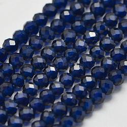 Synthetic Gemstone Beads Strands, Imitation Sapphire, Faceted, Round, Prussian Blue, 2mm, Hole: 0.5mm, about 175pcs/strand, 15 inch(G-K207-01B-02)