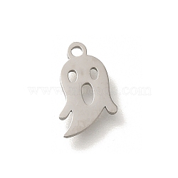 304 Stainless Steel Charms, Laser Cut, Stainless Steel Color, Ghost, 11x7x1mm, Hole: 1.2mm(STAS-S144-01P-B)