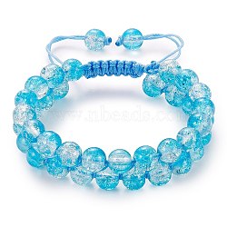 Sparkling Round Glass Braided Bead Bracelet, Double Layered Wrap Adjustable Bracelet for Women, Dark Turquoise, Inner Diameter: 2~3-1/8 inch(5~7.8cm) (BJEW-SW00082-03)