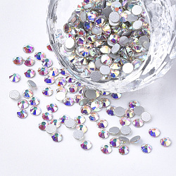 Glass Flat Back Rhinestone Cabochons, Back Plated, Faceted Half Round, Crystal AB, SS20, 4.6~4.8x2mm, about 1440pcs/bag(RGLA-S002-20SS-15)