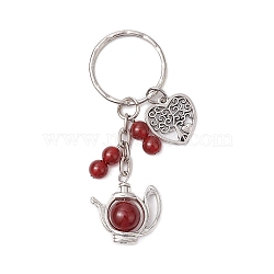 Alloy Keychain, with Natural Gemstone Beads and Iron Key Rings, Teapot, 7cm(KEYC-JKC00980-03)