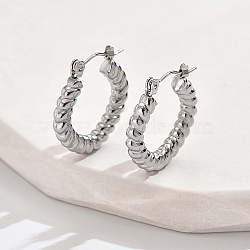 Non-Tarnish 304 Stainless Steel Hoop Earrings, Twist, Stainless Steel Color, 22x22mm(YY3113-1)