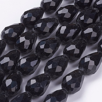 Glass Beads Strands, Faceted, teardrop, Black, 15x10mm, Hole: 1mm, about 48~50pcs/strand, 26.6 inch
