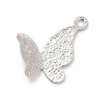Rack Plating Brass Pendants, Long-Lasting Plated, Textured, Butterfly Charm, Platinum, 15.5x11x2mm, Hole: 1.2mm