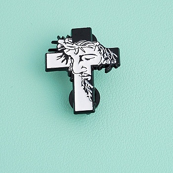 Cross Enamel Pins, Alloy Brooches, White, 33x26mm