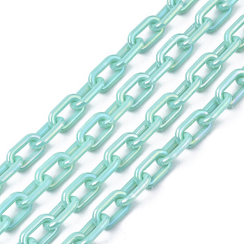 Acrylic Opaque Cable Chains, AB Color, Oval, Turquoise, 13x8x2mm, 19.68 inch(50cm)/strand