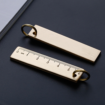 6cm Durable Straight Brass Ruler with Key Ring, Metal Bookmark Measuring Tool, for Keychain, Golden, 65x15mm