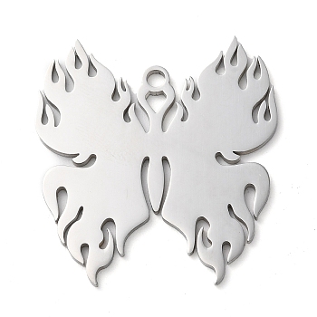 304 Stainless Steel Pendants, Butterfly Charms, Stainless Steel Color, 38x34.5x1.5mm, Hole: 2mm