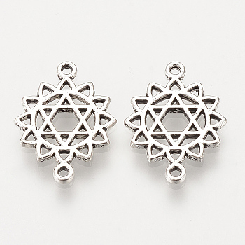 Tibetan Style Alloy Links connectors, Flower, Cadmium Free & Lead Free, Chakra Anahata, Antique Silver, 20x15x1.5mm, Hole: 1mm, about 1130pcs/1000g