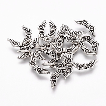 Tibetan Style Alloy Angel Wing Beads, Cadmium Free & Nickel Free & Lead Free, Antique Silver, 5x15.5x2mm, Hole: 1mm, about 1793pcs/1000g