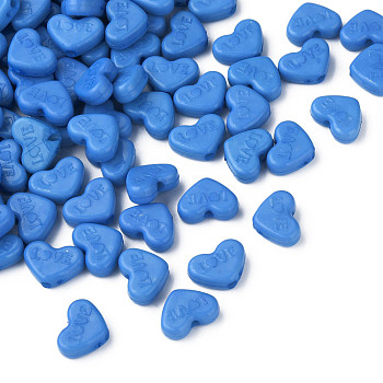 Opaque Acrylic Beads, Dyed, Heart with Word Love, Cornflower Blue, 10x13.5x4.5mm, Hole: 1.8mm, about 2300pcs/500g