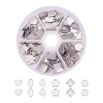 304 Stainless Steel Stamping Blank Tag Pendants Sets, Stainless Steel Color, 10~14x7~14x0.6~1.5mm, Hole: 1~2mm
