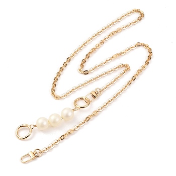 Chain Bag Straps, Iron with Alloy and Resin Imitation Pearl Purse Straps, Light Gold, 120cm