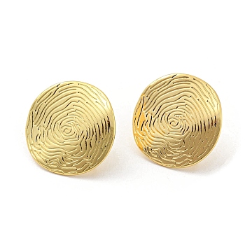 Flat Round Rack Plating Brass Stud Earrings, with Loops, Long-Lasting Plated, Cadmium Free & Lead Free, Real 18K Gold Plated, 17x17mm, Pin: 11x0.7mm, Hole: 2.3mm