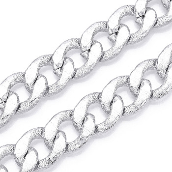 Aluminum Textured Curb Chains, Diamond Cut Faceted Cuban Link Chains, Unwelded, Silver, 25.5x19.5x5mm