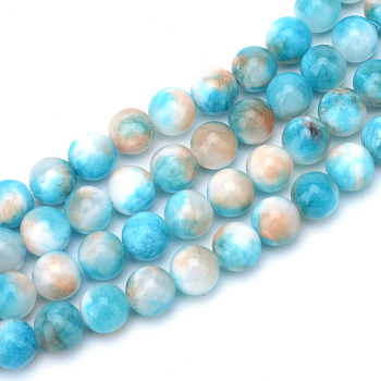 Natural Dyed Persian Jade Gemstone Bead Strands, Round, Sandy Brown, 6mm, Hole: 1mm, about 66pcs/strand, 15.7 inch