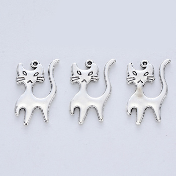 Tibetan Style Alloy Kitten Pendants, Cadmium Free & Lead Free, Cartoon Cat Shape, Antique Silver, 22x13x1.5mm, Hole: 0.7mm, about 375pcs/500g