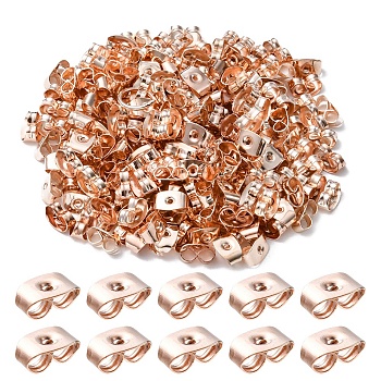 200Pcs Iron Ear Nuts, Friction Earring Backs for Stud Earrings, Rose Gold, 6x4x3mm, Hole: 0.5mm
