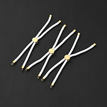 Half Finished Twisted Milan Rope Slider Bracelets, with Rack Plating Brass Cord Ends & Open Loop, Cadmium Free & Lead Free, for Connector Charm Bracelet Making, Golden, White, 222~230x3mm