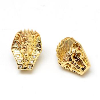 Rack Plating Brass Cubic Zirconia Beads, Long-Lasting Plated, Pharaoh, Golden, 13.5x10.5x9.5mm, Hole: 2mm