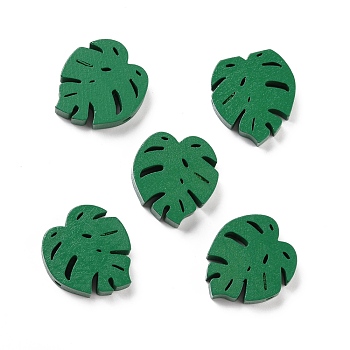 Spray Painted Natural Wood Beads, Leaf, Dark Sea Green, 29.5x28x8mm, Hole: 3mm