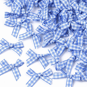 Handmade Woven Costume Accessories, Tartan Pattern Ribbon Bowknot, Cornflower Blue, 22~26x25~35x2~5mm