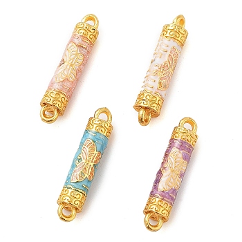 Alloy Enamel Column with Butterfly Links Connector Charms, Mixed Color, Golden, 25x5x5mm, Hole: 1.6mm