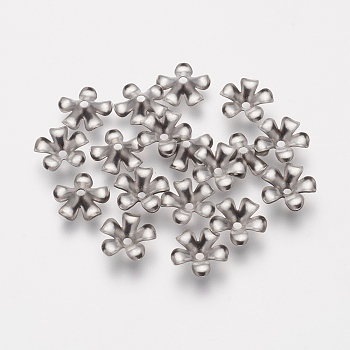 5-Petal 304 Stainless Steel Flower Bead Caps, Stainless Steel Color, 9x2mm, Hole: 1.2mm