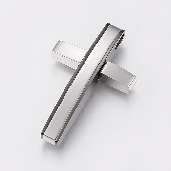 304 Stainless Steel Pendants, Large Hole Pendants, Cross, Gunmetal & Stainless Steel Color, 38x24x6mm, Hole: 5x3mm