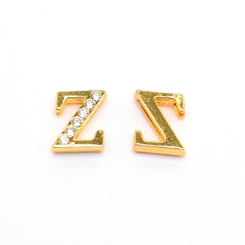 Alloy Slide Charms, with Crystal Rhinestone and Initial Letter A~Z, Letter.Z, Z: 11.5x9.8x4mm, Hole: 1.5x8mm