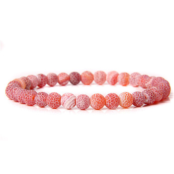 Natural Crackle Agate Round Beaded Stretch Bracelet, 