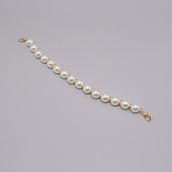 Alloy Bag Strap, with ABS Plastic Pearl Beads and Alloy Rhinestones Links, for Bag Straps Replacement Accessories, White, 35x1.55cm