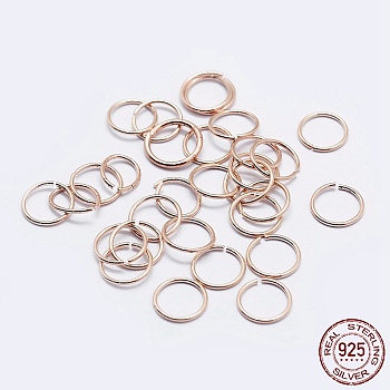 925 Sterling Silver Open Jump Rings, Round Rings, Rose Gold, 22 Gauge, 6x0.6mm, Inner Diameter: 5mm, about 200pcs/10g