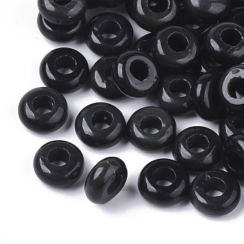 Natural Black Gemstone European Beads, Large Hole Beads, Rondelle, 10x4.5mm, Hole: 4mm