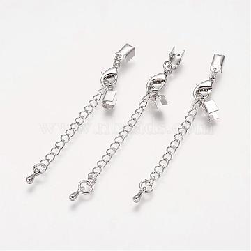 Platinum Color Brass Chain Extender with Lobster Claw Clasps and Fold Over Crimp Cord Ends, 67mm, Lobster Clasp: 12x8x3mm, End: 9x4mm(X-KK-G149-N)