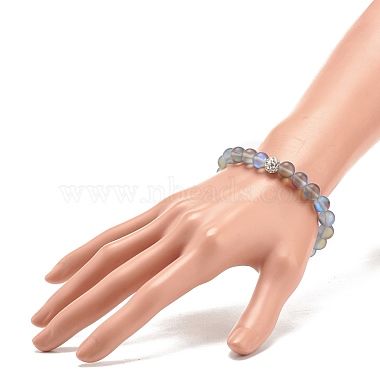 Bracelet extensible perlé rond en pierre de lune synthétique avec strass(BJEW-JB07875)-3