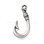 Non-Tarnish 304 Stainless Steel Hook Clasps, Fish Hook Charms, For Leather Cord Bracelets Making, Hook, Polished, Antique Silver, 32.5x16x5.5mm, Hole: 2mm(STAS-C109-04AS)