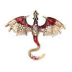 Alloy Rhinestone Big Pendants, with Enamel, Pterosaur, Red, 59x68x8.5mm, Hole: 4x7mm(X-FIND-I060-01AG-01)