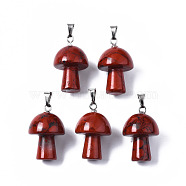 Natural Red Jasper Pendants, with Stainless Steel Snap On Bails, Mushroom Shaped, 24~25x16mm, Hole: 5x3mm(G-N0325-10E)