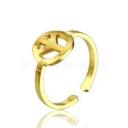 Simple Stainless Steel Adjustable Cuff Rings for Women, Fashionable Personalized Hand Jewelry, Real 18K Gold Plated, Peace Sign, show in picture(WT4746-3)