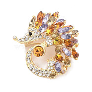 Rhinestone Hedgehog Badge, Animal Alloy Lapel Pin for Backpack Clothes, Golden, Topaz, 44x40x12mm, Pin: 0.7mm(JEWB-E013-02G-01)