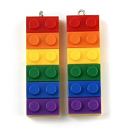 Rainbow Opaque Acrylic Pendants, with Platinum Iron Loop, Long Rectangle Building Block Charms, Colorful, 51.5x16x8mm, Hole: 2mm(MACR-B0001-03B)